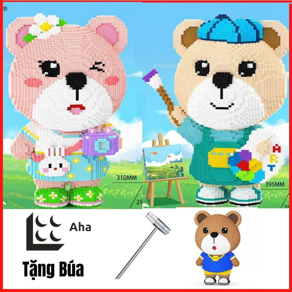 Môhình doraemon Gấu Teddy I love you vẽ tranh nhiếp ảnh bearick lắp ráp xếp hình mini đồ chơi xếp hình doraemon