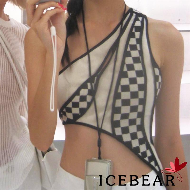 Áo Lửng Không Tay Vạt Thắt Nút Sau Lưng Họa Tiết Caro Thời Trang Mùa Hè Cho Nữ