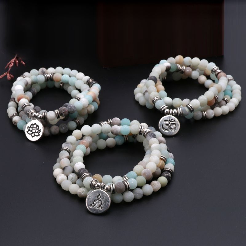 Vòng cổ chuỗi hạt đá mala amazonite 108 hạt
