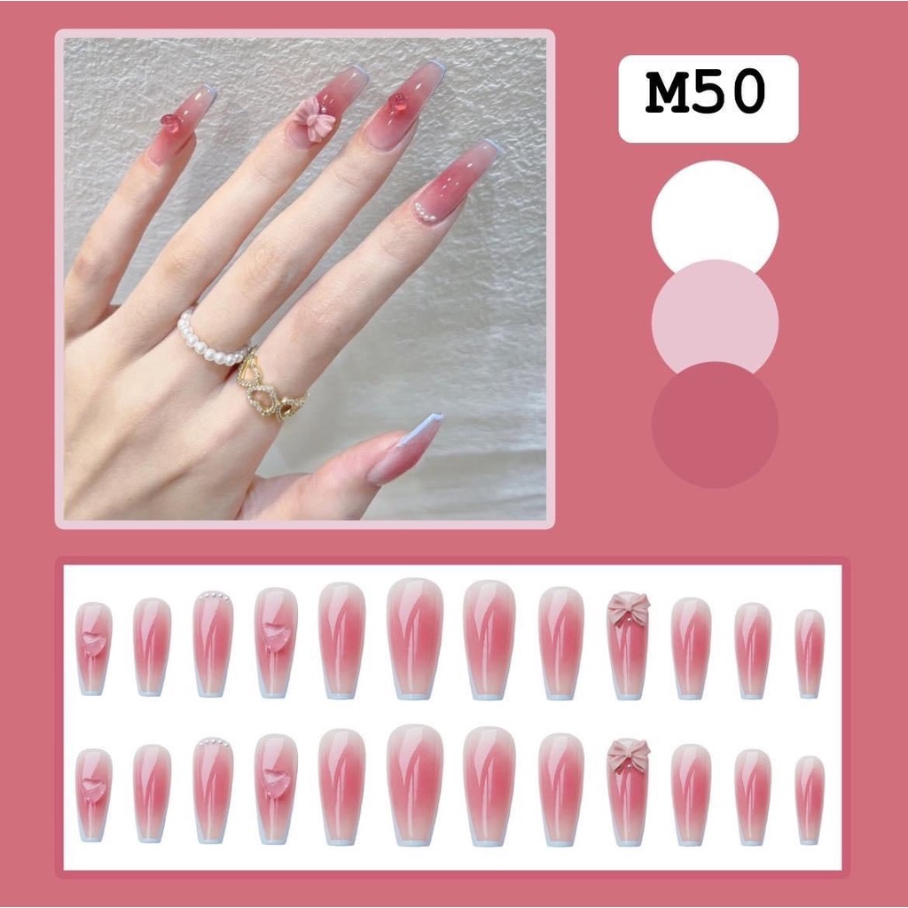 [MÃ M MÓNG ĐÁ MẪU HÈ 2023 ] móng tay giả đính đá bộ 24 móng kèm keo