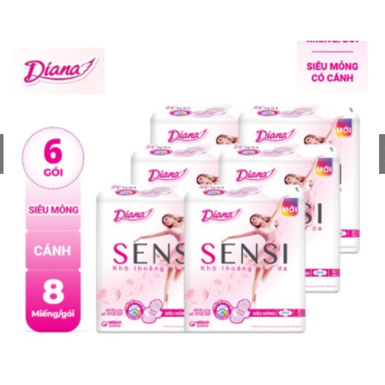 Bịch 6 Gói Băng Vệ Sinh Diana Sensi Siêu Mỏng Không Cánh [Mẫu Mới]