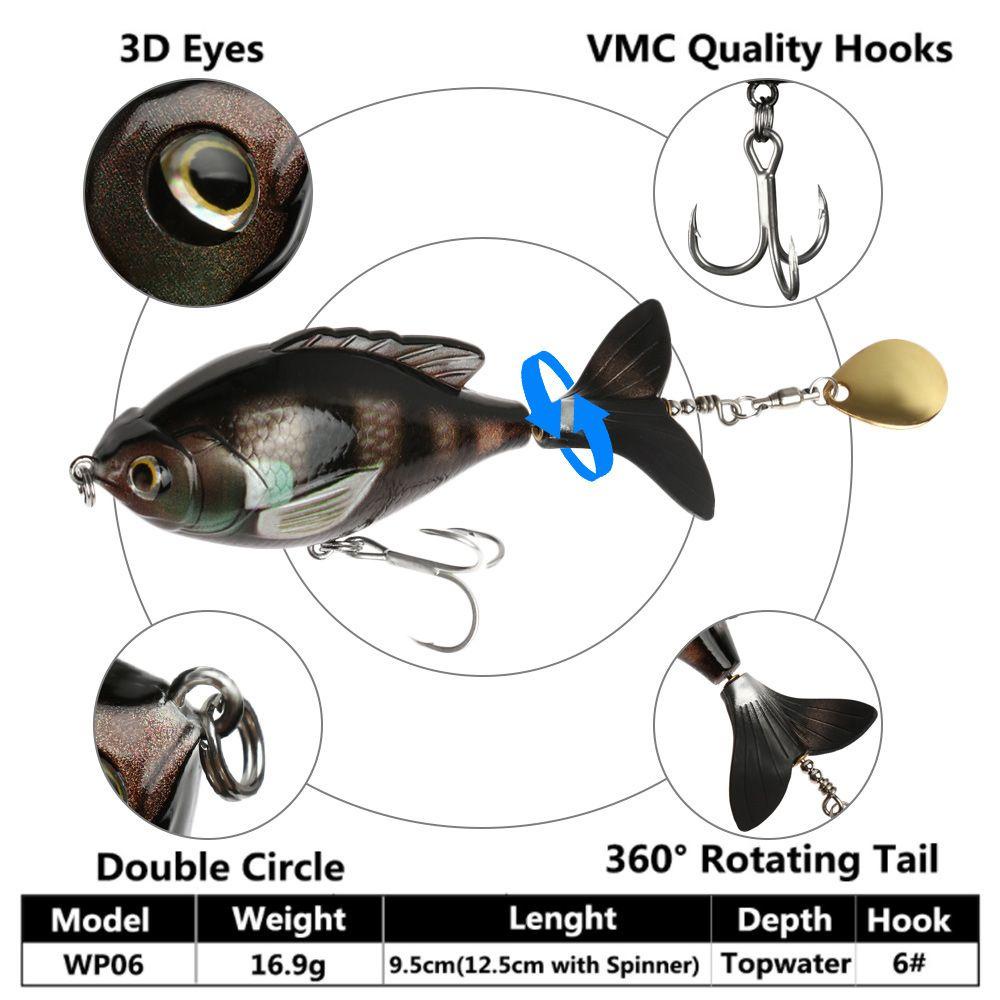 Hộp 5 Mồi Câu Cá Xoay 9.5cm 16.9g Đuôi Mềm 2 Lưỡi