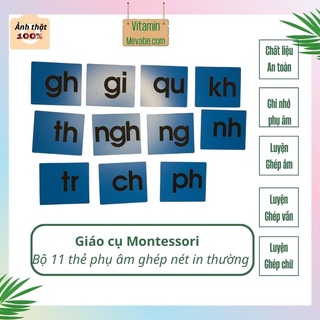 Đồ chơi giáo dục sớm - Giáo cụ Montessori góc ngôn ngữ - Bộ 19 thẻ chữ nhám phụ âm, nguyên âm ghép kiểu in thường MR10