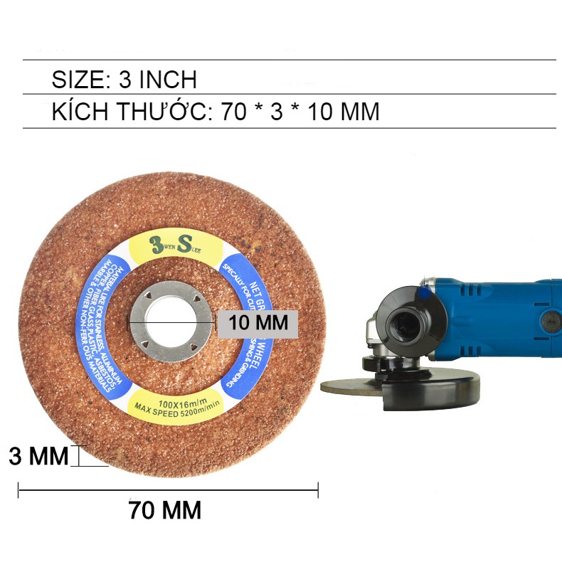 Đĩa mài, dụng cụ đánh bóng kim loại và hợp kim loại 3 inch (70mm) dùng cho máy mài góc cầm tay (màu vàng nâu)