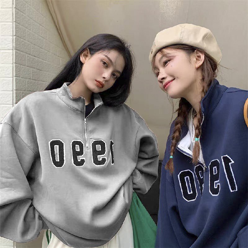 Áo sweater nỉ tăm nam nữ khóa cổ cao 1990 freesize Cheapy màu xanh ghi phom rộng dáng suông local brand  hàn quốc C614 | BigBuy360 - bigbuy360.vn