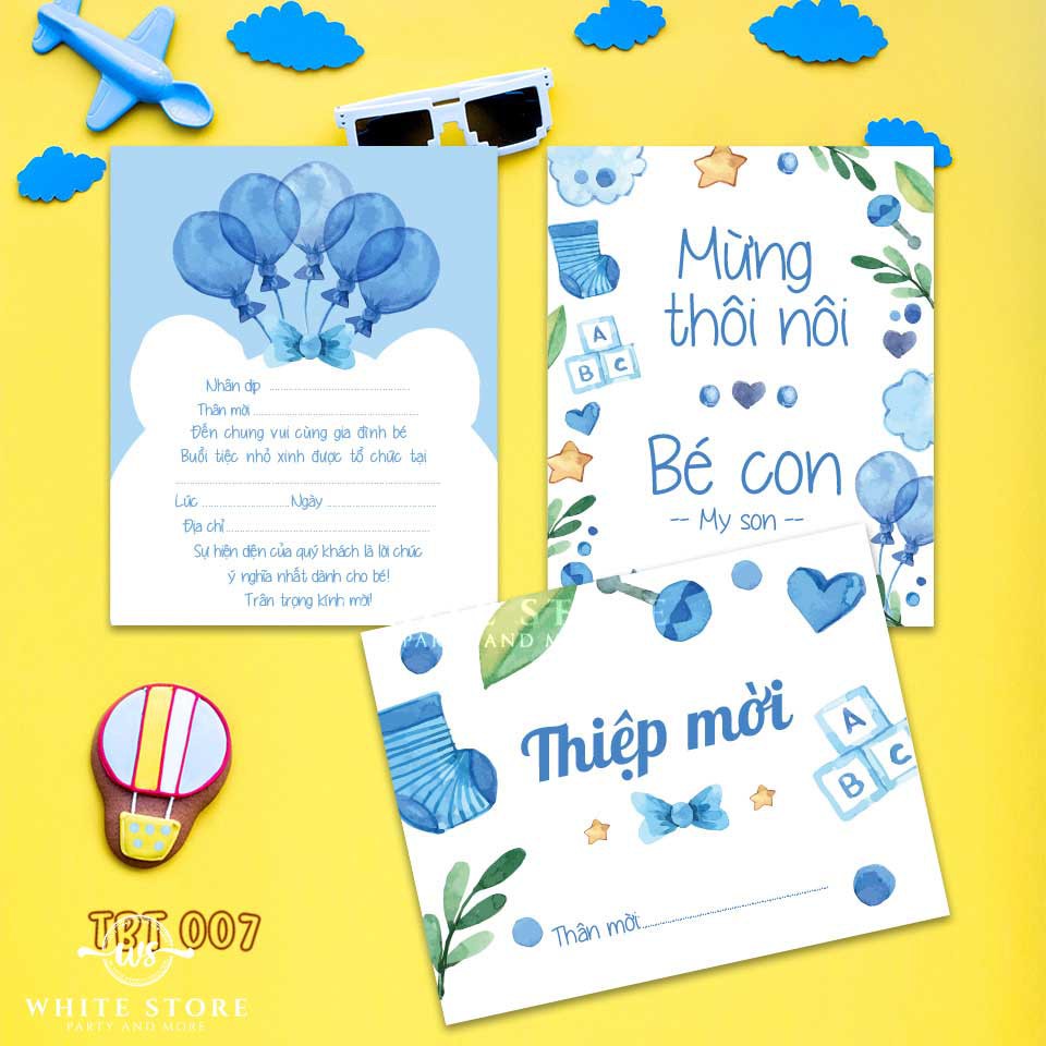 Set 10 THIỆP MỜI THÔI NÔI SINH NHẬT BLUE BALLOON 02