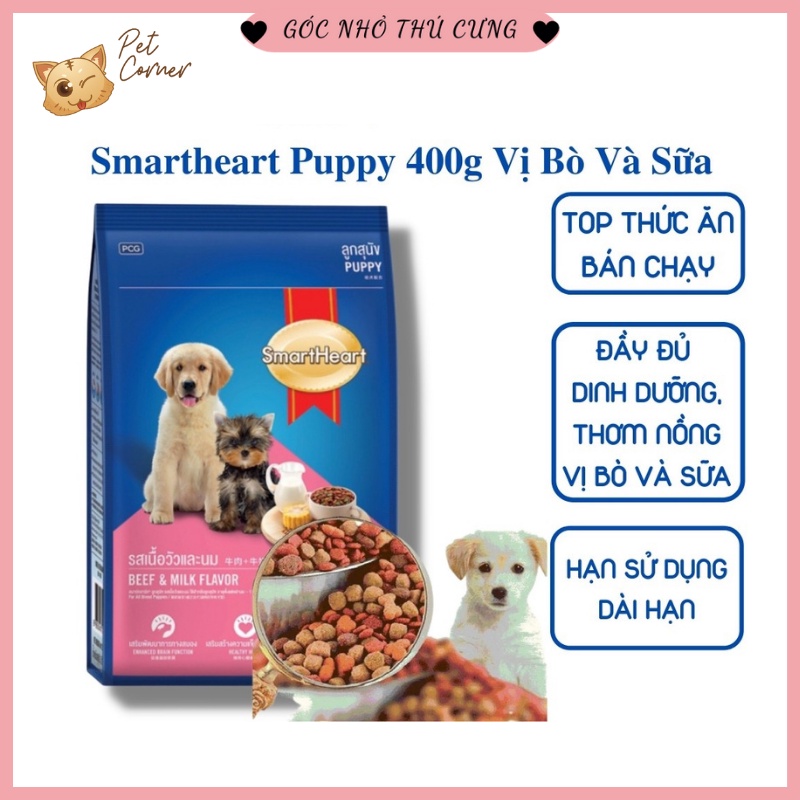 Thức ăn cho chó con Hạt Smartheart Puppy Vị bò và sữa 400g
