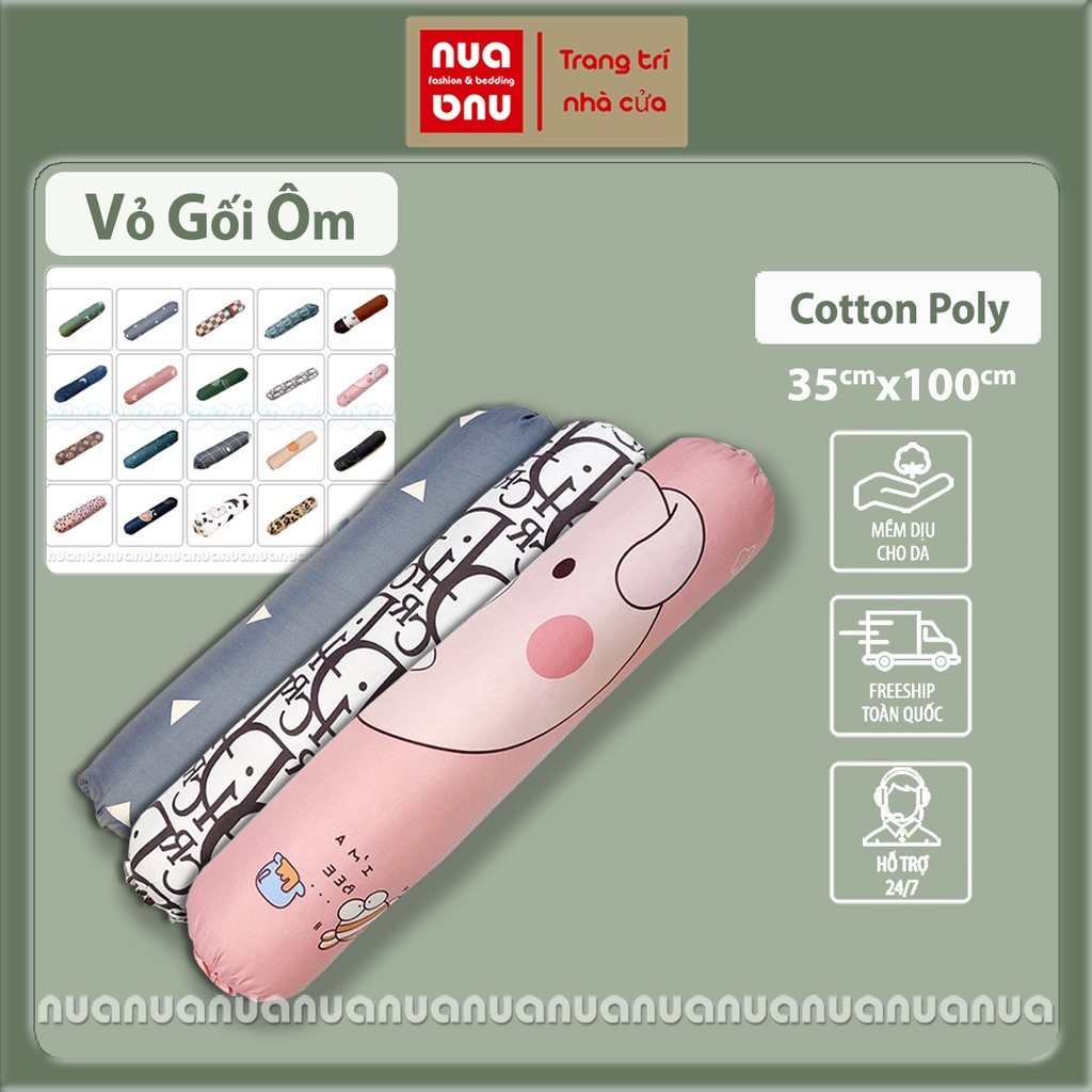 Vỏ gối ôm có dây rút bao gối ôm bọc kín ruột gối áo gối ôm cotton poly 35x100 xinh xắn cute mền mại êm ái