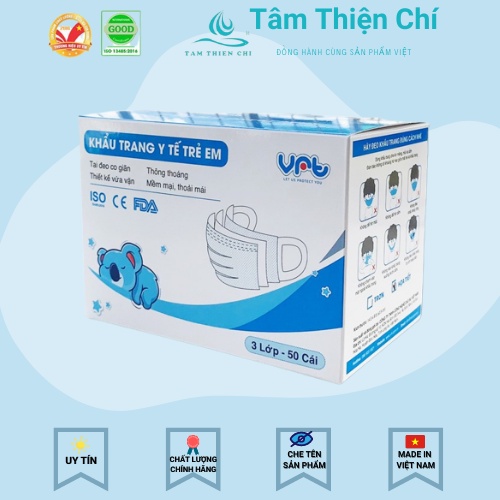 Khẩu trang y tế trẻ em 3 lớp kháng khuẩn VRT túi 10 cái