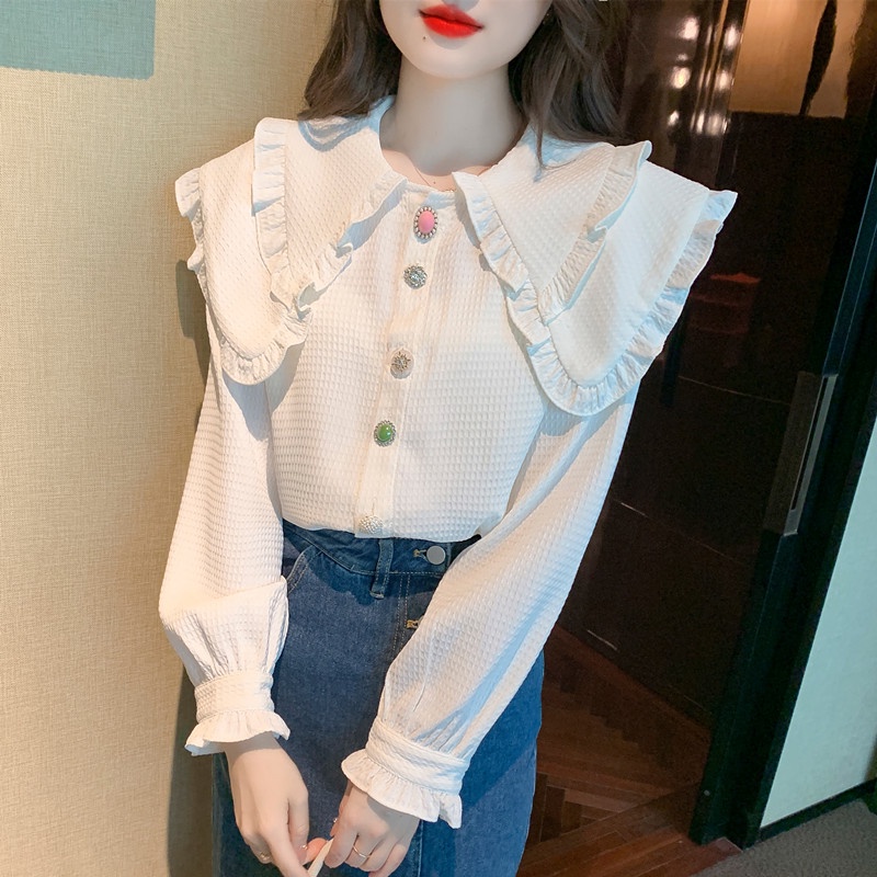 【ZHELIHANGFEI】Áo Sơ Mi Tay Dài Cổ Búp Bê Phong Cách Phương Tây