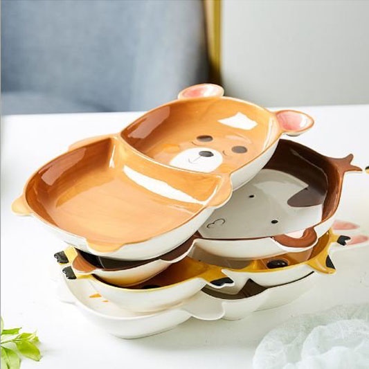 Đĩa Ăn Dặm Chất Liệu Gốm Sứ Cao Cấp Hình Gấu Nâu AD16 Cho Bé Ăn Dạm YOOTA BABY