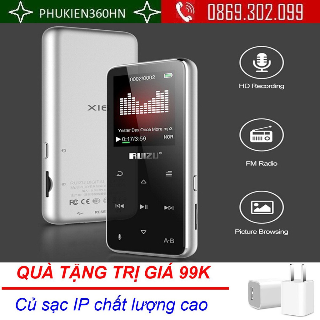 (QUÀ TẶNG 99K) Máy nghe nhạc  lossless Ruizu X16 8GB, Màn hình OLED 1.8 inch - HÀNG CHÍNH HÃNG