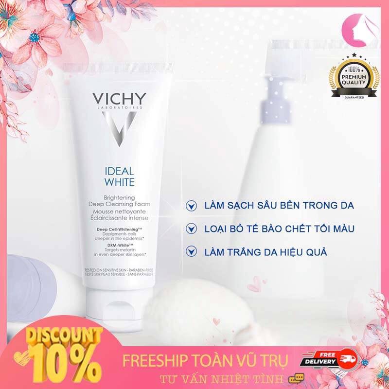 SỮA RỬA MẶT TẠO BỌT vichy DƯỠNG SÁNG DA 100ML IDEAL WHITE BRIGHTENING DEEP CLEANSING FOAM