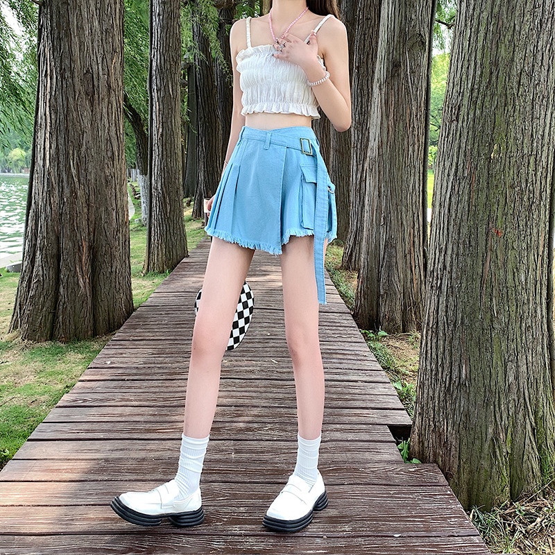 Quần short denim IELGY ống rộng dáng suông sành điệu cho nữ