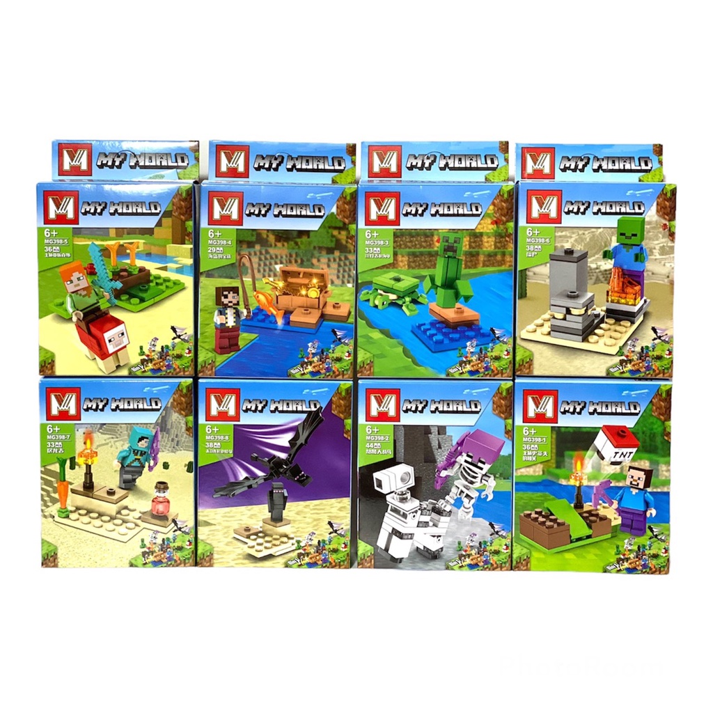 BỘ 8 HỘP LẮP RÁP LẮP GHÉP MÔ HÌNH STEVE CREEPER HEROBRINE minecraft MG398 MG322 MG165