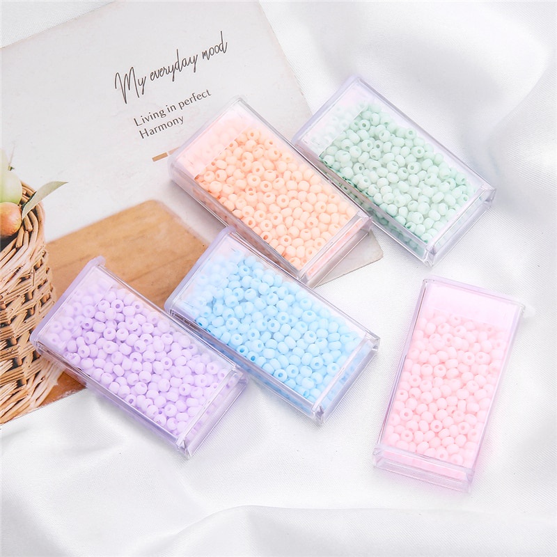 Set 350 hạt thủy tinh nhám màu macaron đánh bóng làm đồ trang sức 3 mm