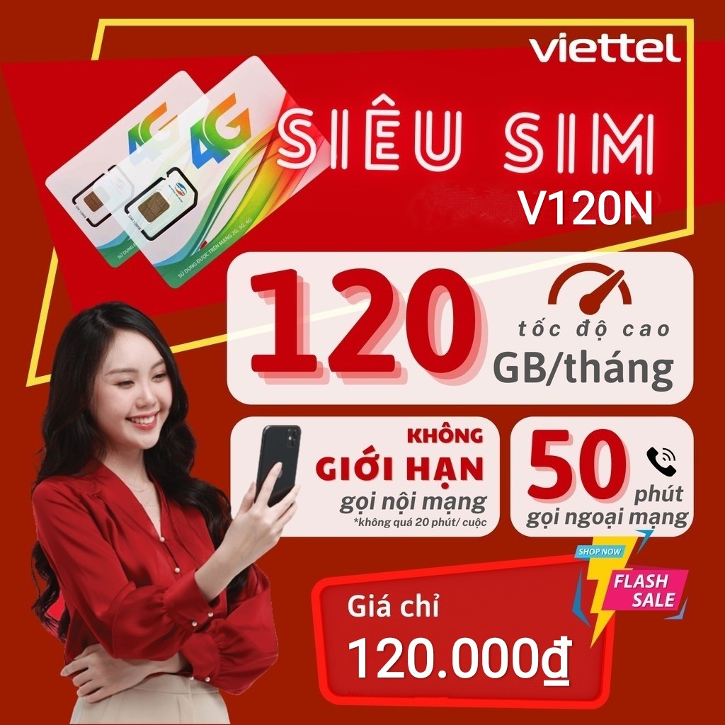 { TRỌN GÓI 1 NĂM ] SIM 4G VIETTEL V120N 12T Trọn Gói 1 Năm Không Cần Nạp Tiền