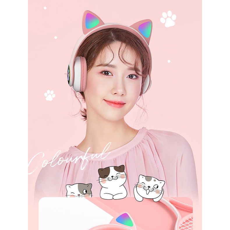 Tai Nghe/Headphone Mèo Bluetooth 5.0 STN-28 Tích Hợp Đèn LED Phát Sáng Âm Thanh Nổi Kiểu Dáng Dễ Thương Hàng Cao Cấp