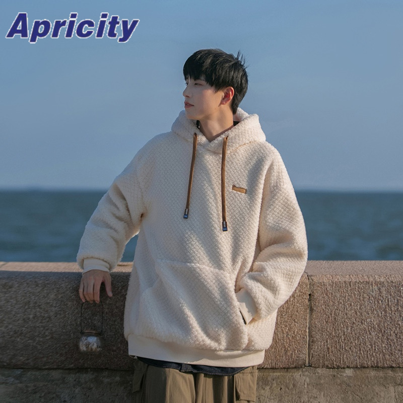Apriln City Áo Khoác Hoodie Mùa Đông Lót Nhung Dày Dặn Phong Cách retro Mỹ Cho Nam