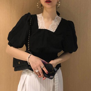 (ORDER) Áo sơ mi nữ cổ V phối ren tiểu thư thun eo thon gọn sang trọng kiểu Pháp (MẪU _MỚI_2020)