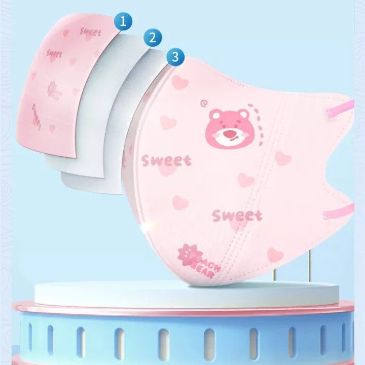 Set 10/50 Khẩu Trang 5D Chống Bụi In Họa Tiết Hoạt Hình Winnie Bear / Cừu / Cinnamoroll Cho Người Lớn