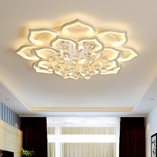 Đèn trần, đèn ốp trần 16 cánh hoa sen thả pha lê 3 chế độ ánh sáng kèm khiển trang trí phòng khách hiện đại (Bh 2 năm)