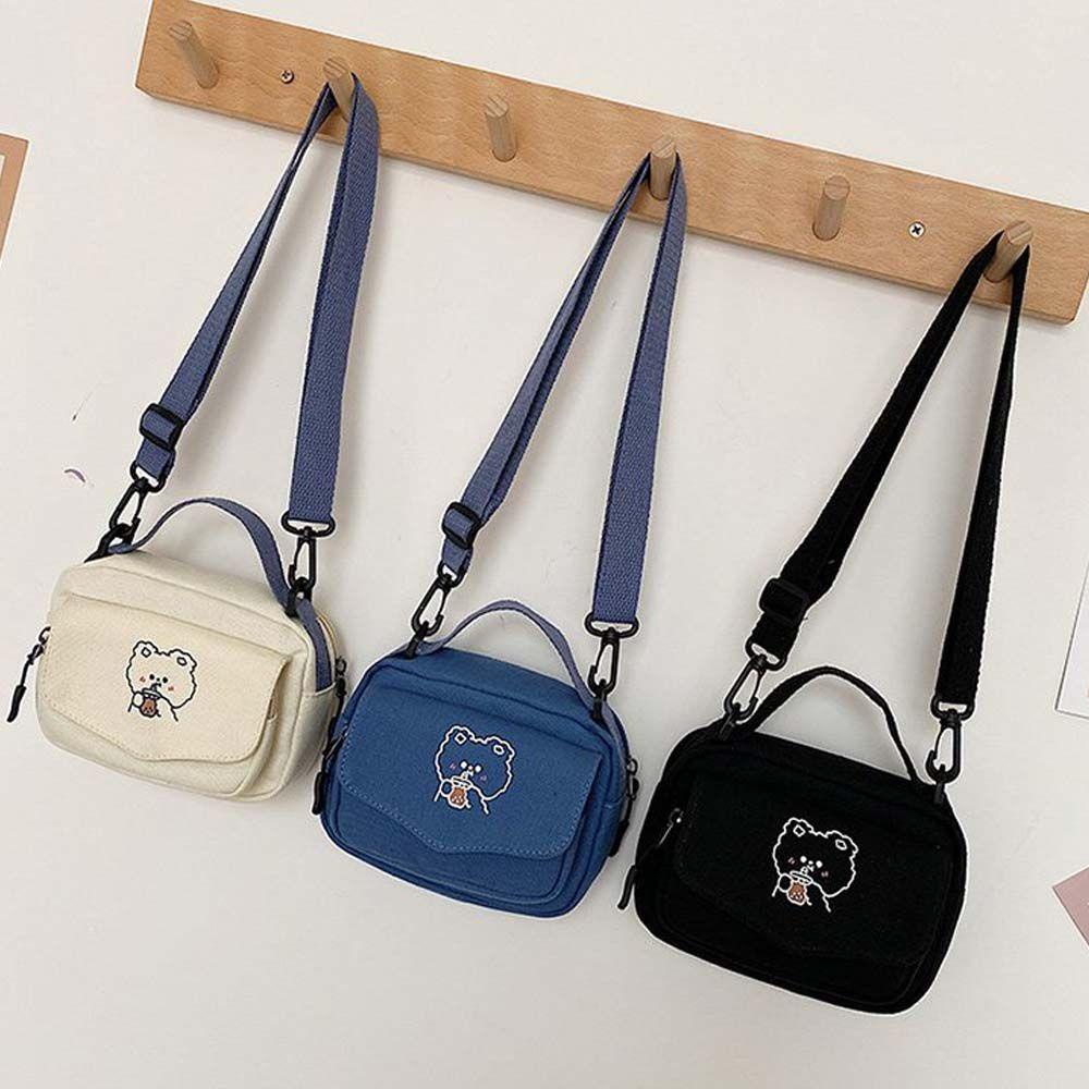 Túi Canvas Đeo Vai Màu Trơn Phong Cách Harajuku Nhỏ Gọn Cho Nữ