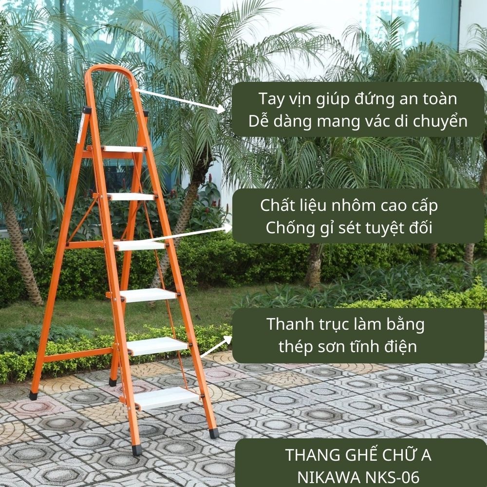 Thang nhôm ghế chữ a Nikawa NKS (chiều cao sử dụng 0,95 - 1,4m) nhập khẩu Nhật bảo hành chính hãng 18 tháng