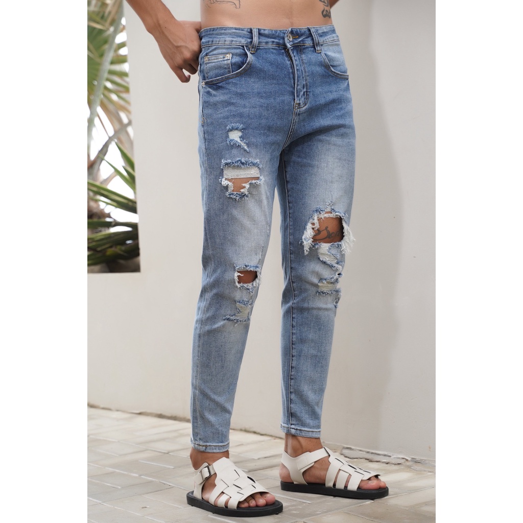 Quần Jean Americus Gosani Thiết Kế Ripper Màu Xanh Jean