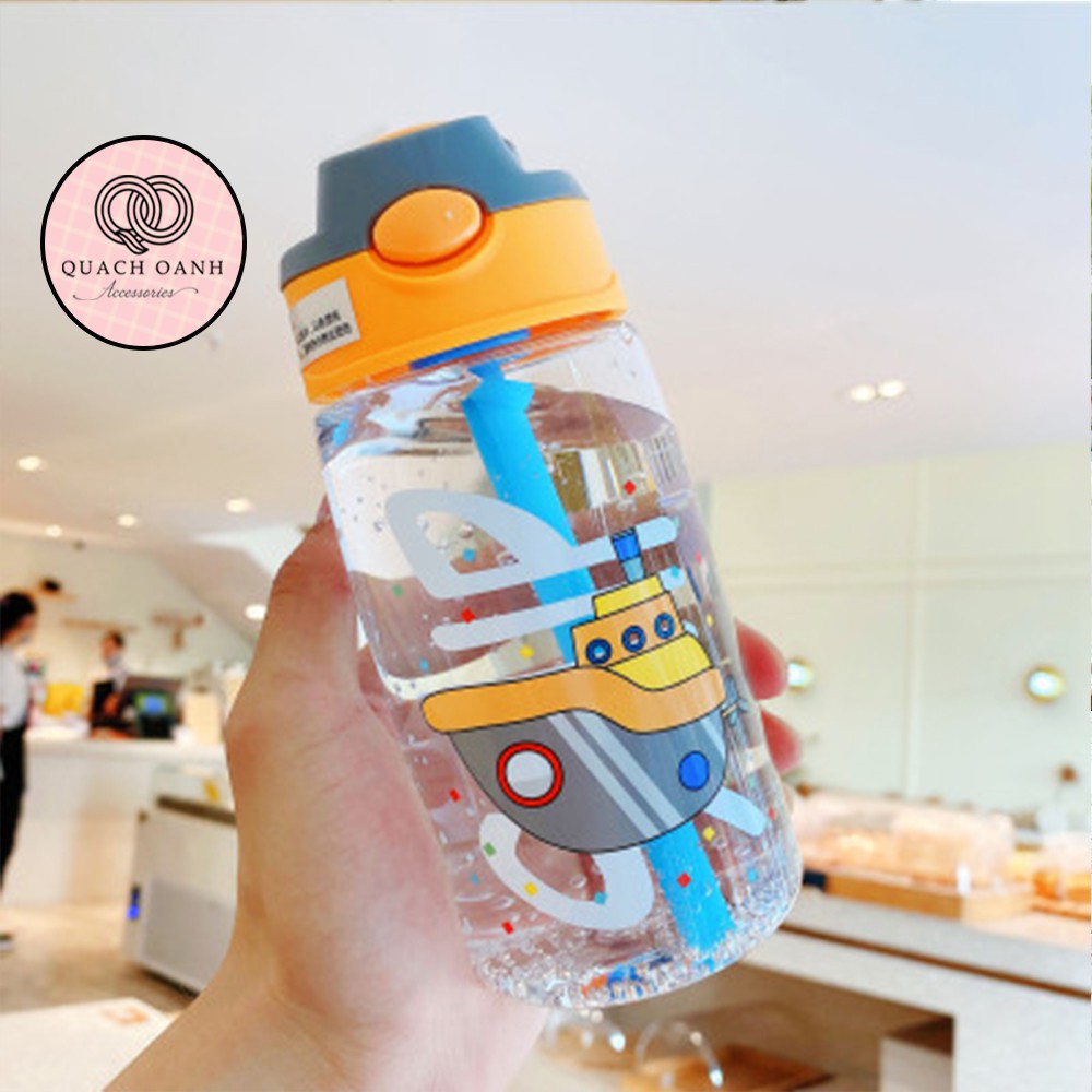 Bình đựng nước chai nước nhựa hình dễ thương có ống hút 480ml trẻ em phong cách hàn quốc - BN28