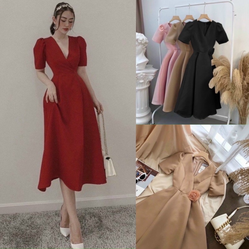 (SHOP BIGSIZE nữ 50kg đến 90kg ) ĐẦM CỔ V ĐI TIỆC