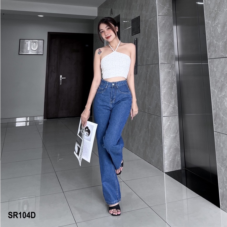 Quần Jean Ống Rộng Màu Xanh Đậm Basic, Dáng Quần Chuẩn Fom, Đủ Size Dễ Phối Đồ Dành Cho Nữ SR104D | BigBuy360 - bigbuy360.vn