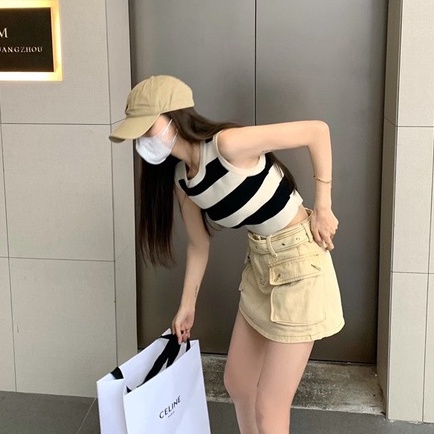 Áo len nữ dáng balo croptop kẻ sọc chất đẹp hàng co giãn cao cấp - A642
