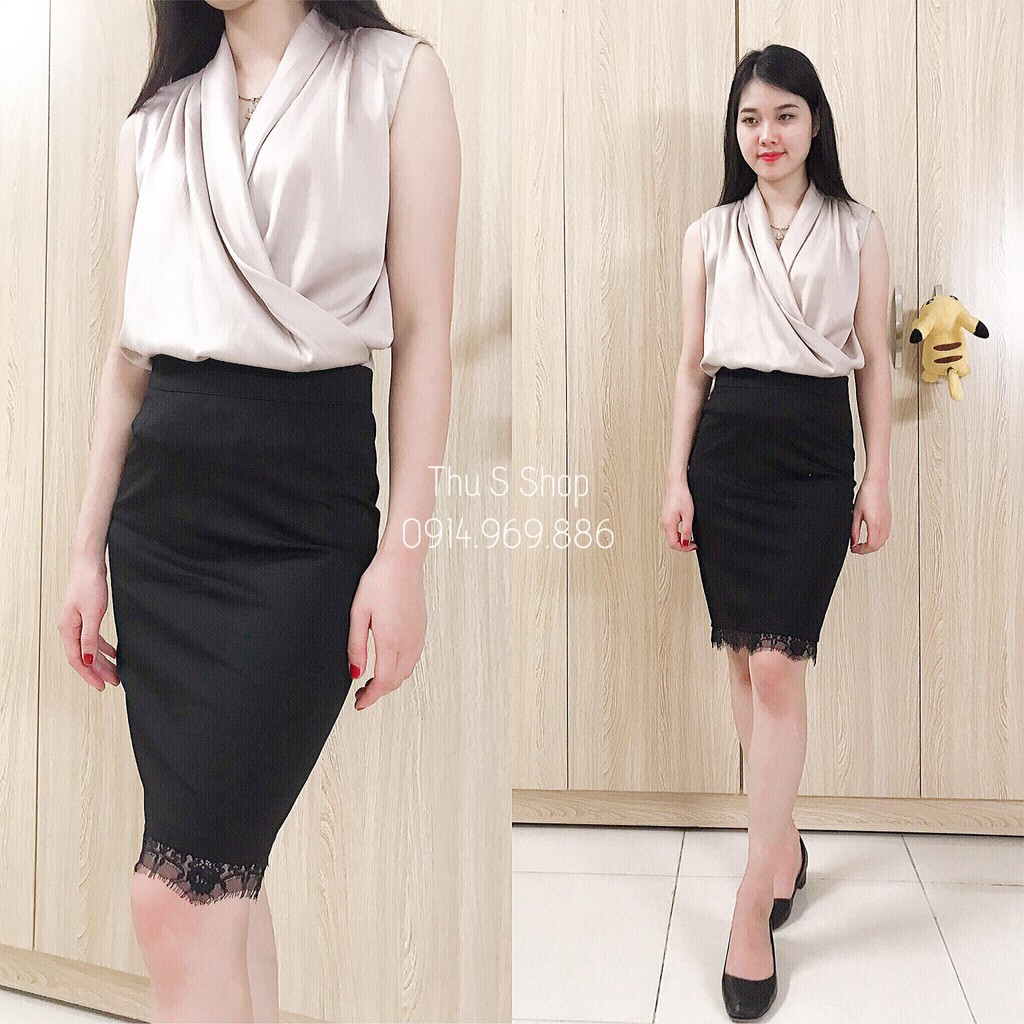 Chân váy bút chì phối ren siêu đẹp chất umi dày mịn chân váy nữ thời trang Banamo Fashion chân váy bút chì phối ren 502 | BigBuy360 - bigbuy360.vn