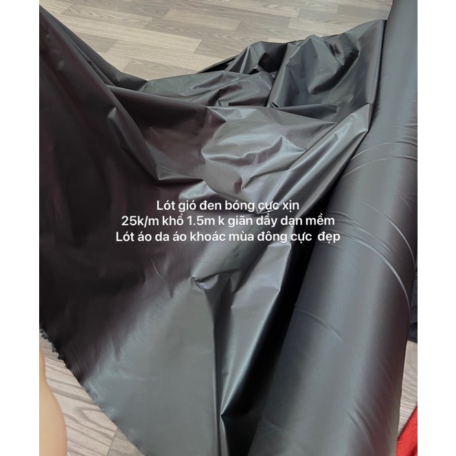 Vải  Lót Gió Trơn Đen Tuyền- lót áo khoác trần bông may áo Gió