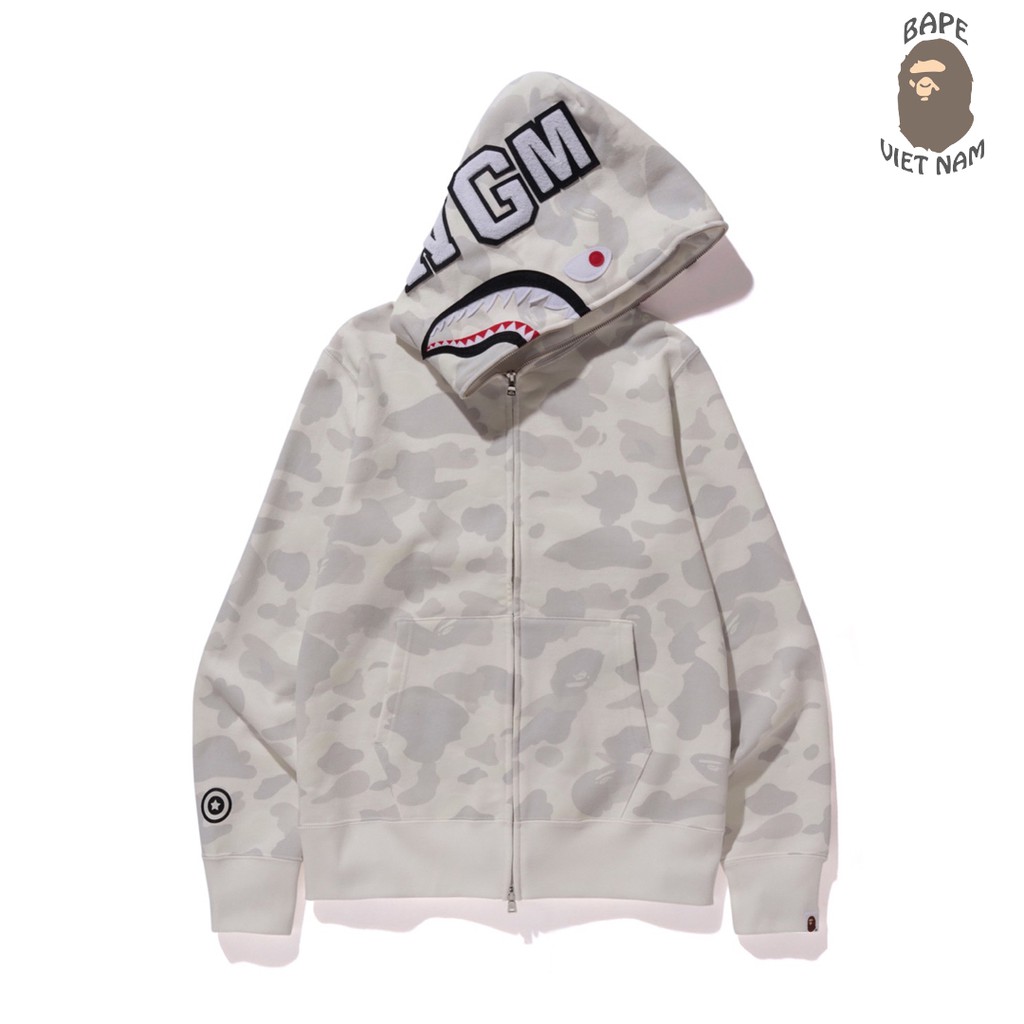 Jacket Bape Shark fullzip Camo Black, Camo White Phát quang trong tối , Áo Hoodie Bape Cá Ngáo