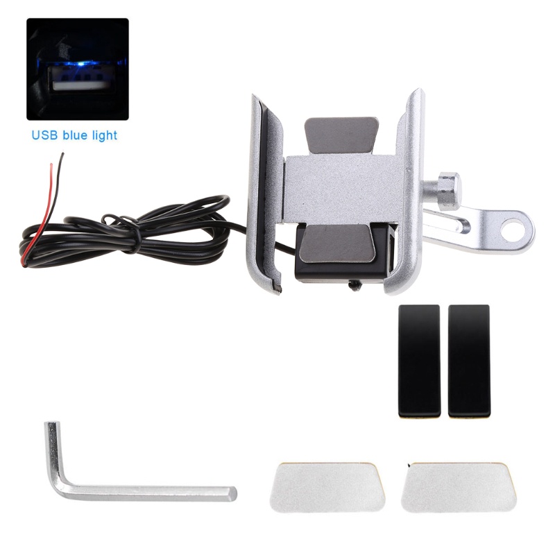 Giá Đỡ Điện Thoại Di Động Bằng Kim Loại Kèm Sạc USB Cho Xe Máy