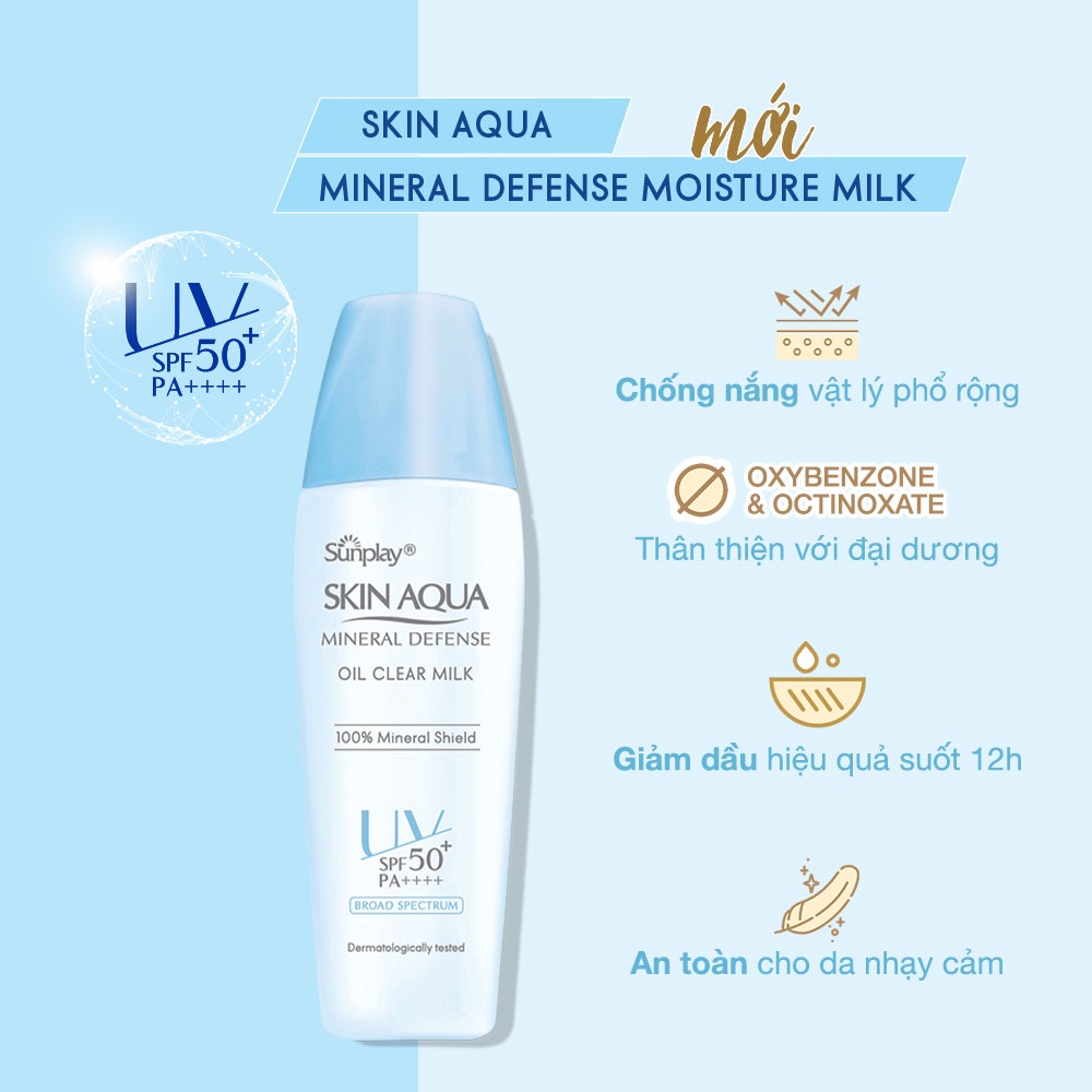 Sữa Chống Nắng Vật Lý Bảo Vệ Da Giảm Dầu Sunplay Skin Aqua Mineral Defense Oil Clear Milk SPF50+  PA++++ 25g