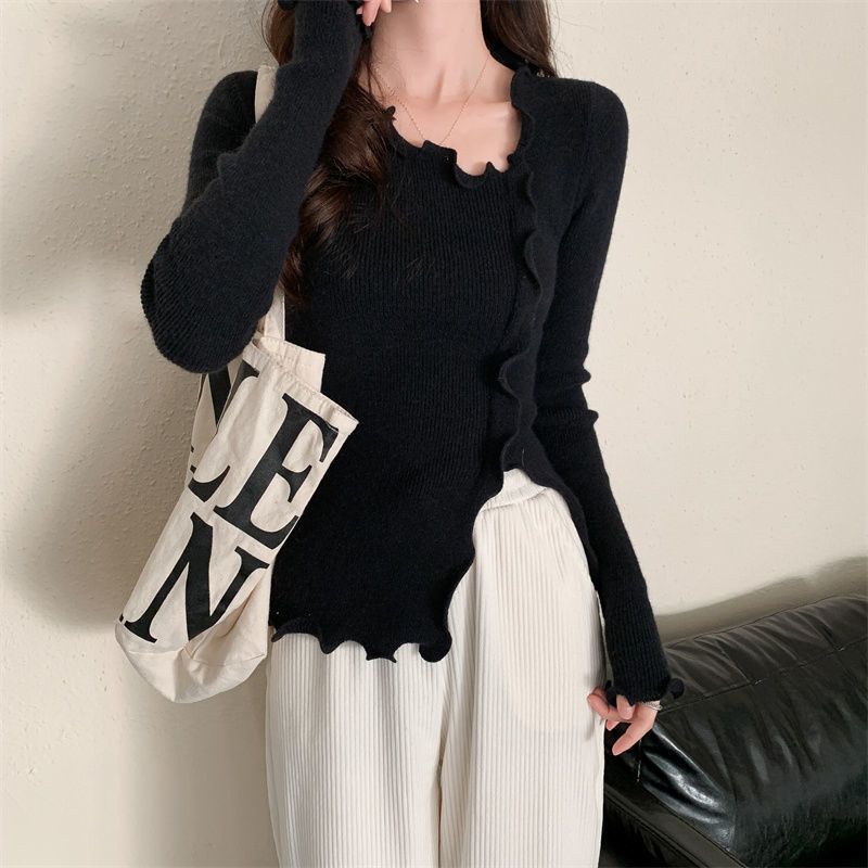 Áo sweater Dệt Kim Dáng Ôm Xẻ Tà Phong Cách Hàn Quốc Cho Nữ JL-TX-552