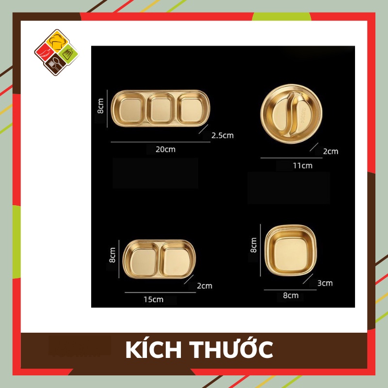 Khay đựng gia vị inox màu gold BEHOMEMALL khay nước sốt tiện lợi phong cách Hàn Quốc