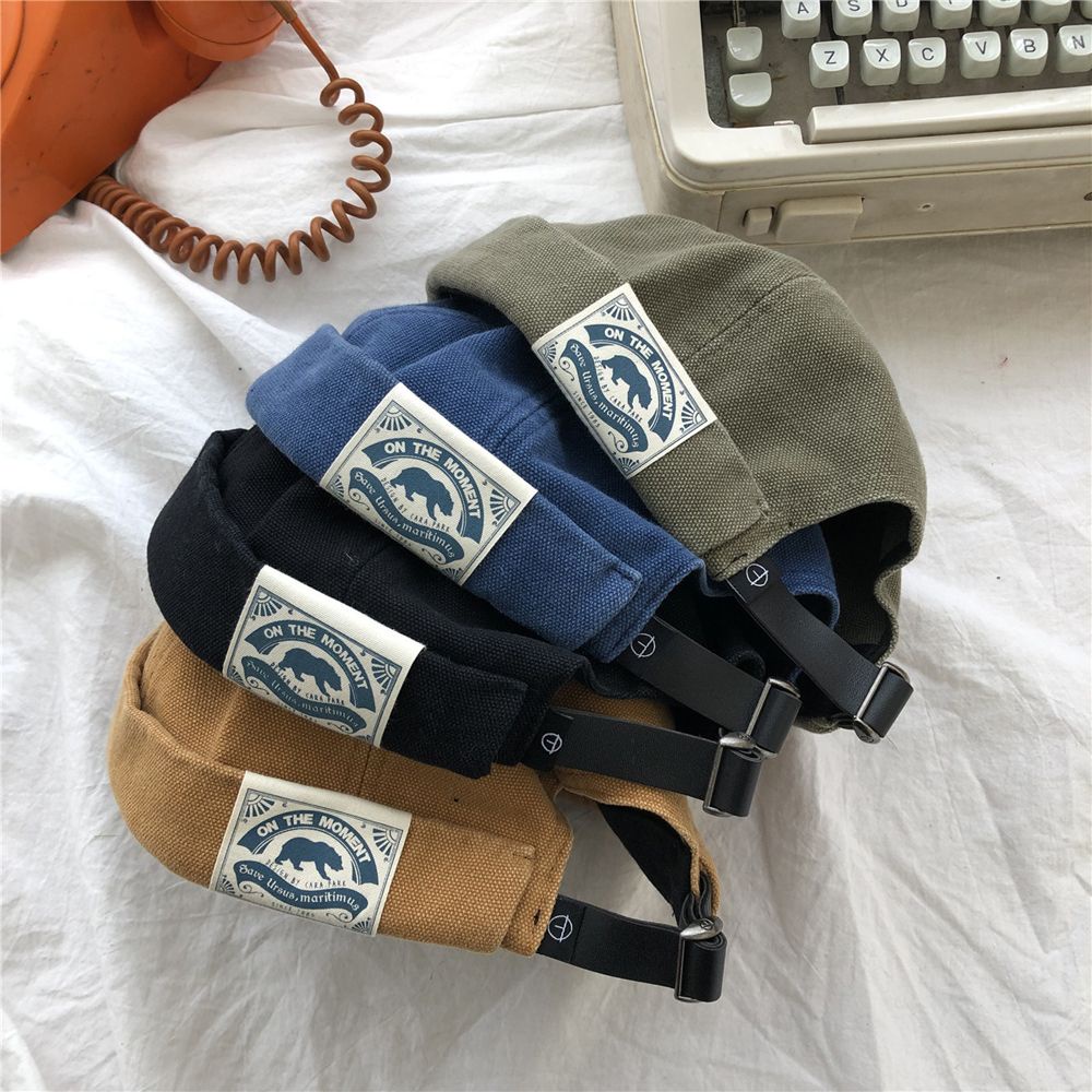 MOCHO Mũ beanie vải không vành màu trơn hình gấu bắc cực phong cách Hàn Quốc cổ điển dành cho nam và nữ