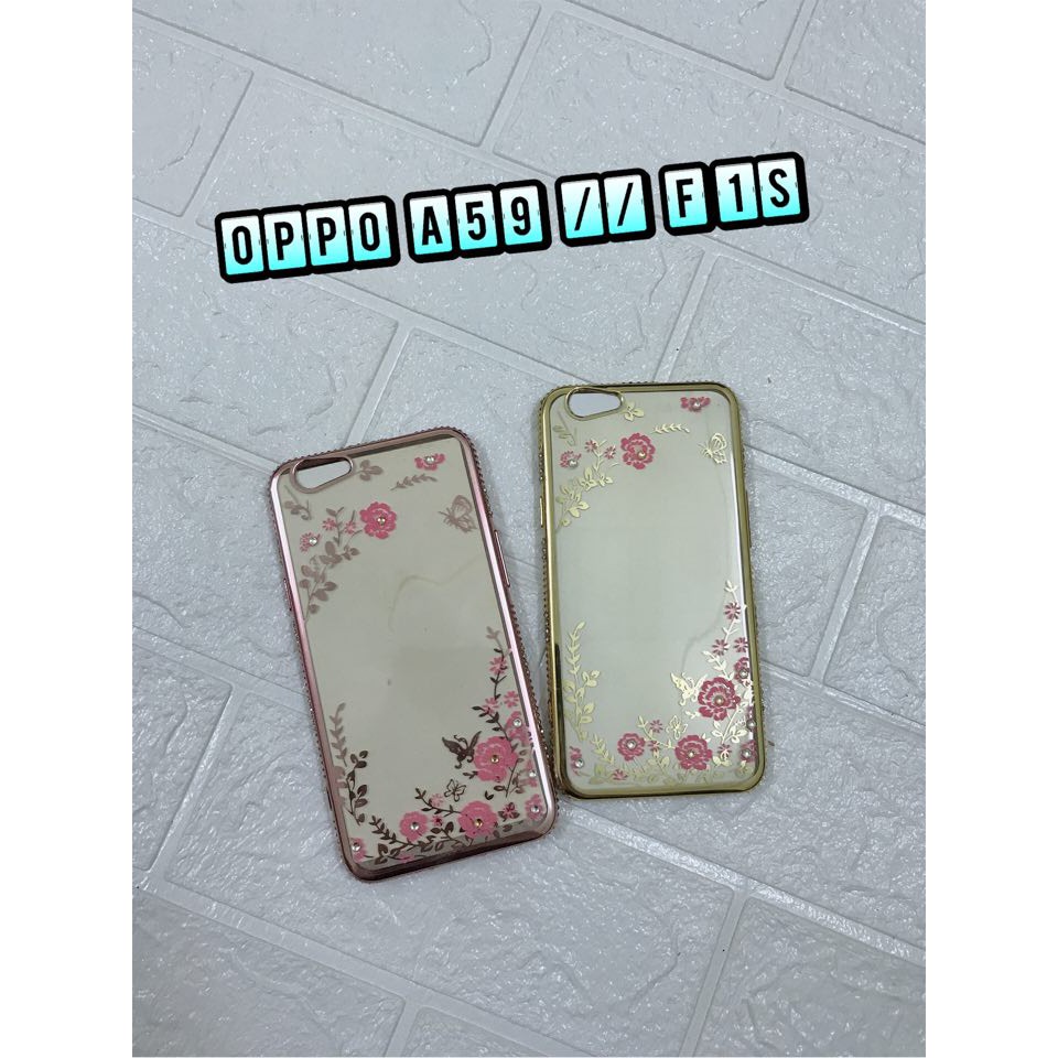Oppo A59/F1S_Ốp lưng Silicon thời trang Hoa mai viền đính đá