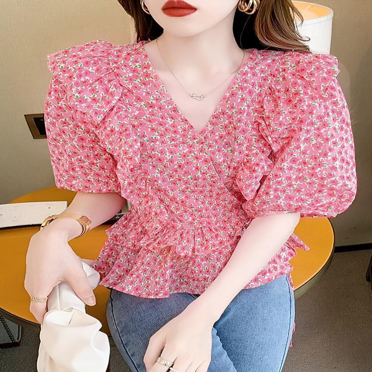 Áo Sơ Mi Tay Ngắn Cổ Chữ V Họa Tiết Hoa Thời Trang Mùa Hè Cho Nữ
