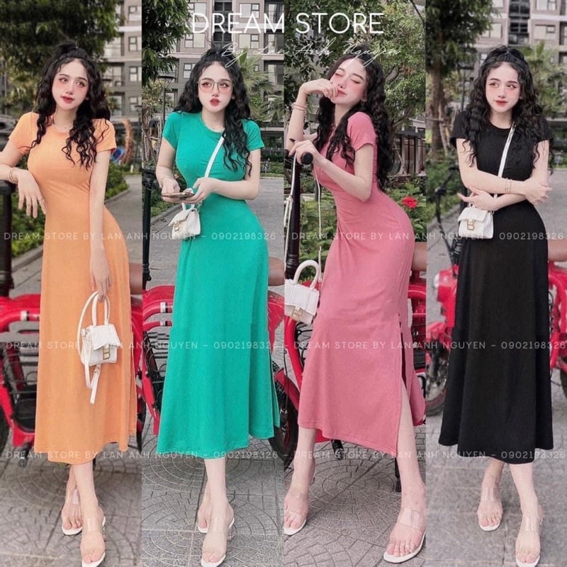 VÁY MAXI TĂM CỔ TRÒN CÓ GIÃN DÁNG DÀI CHẤT ĐẸP MS19892