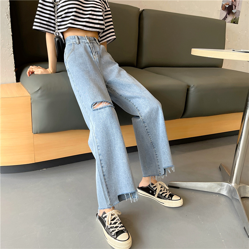SUXI Quần jean lưng cao ống rộng thời trang mùa hè dành cho nữ