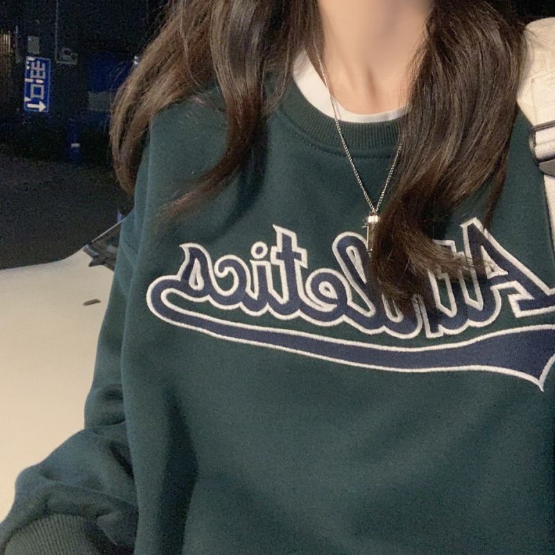 Áo Nỉ Tay Dài Cổ Tròn In Chữ Phong Cách Hàn Quốc 17A7111