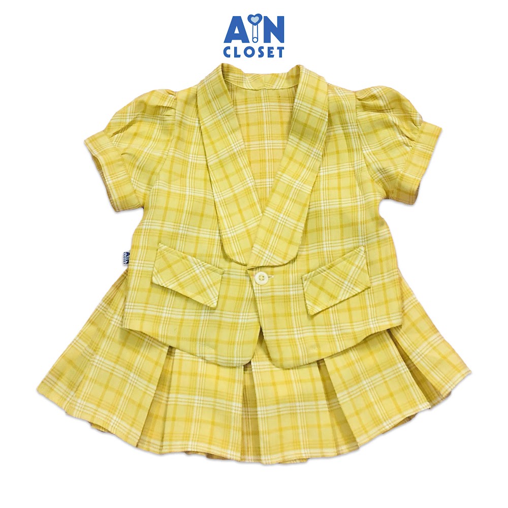 Set vest phối chân váy bé gái họa tiết Caro vàng Tuytsi - AICDBGSZTX6R - AIN Closet