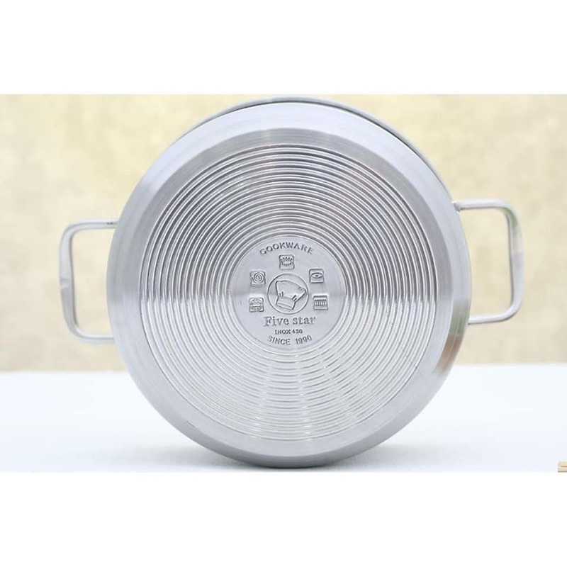 Bộ nồi inox cao cấp bảo hành 5 năm, Bộ nồi FIVESTAR 3 món 3 đáy sezi 16,20,24CM, nắp kính5