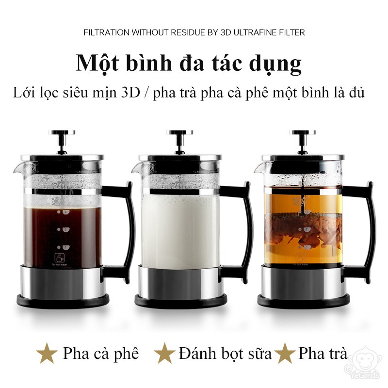 Bình ép kiểu Pháp 600ml pha cà phê , pha trà - Home and Garden