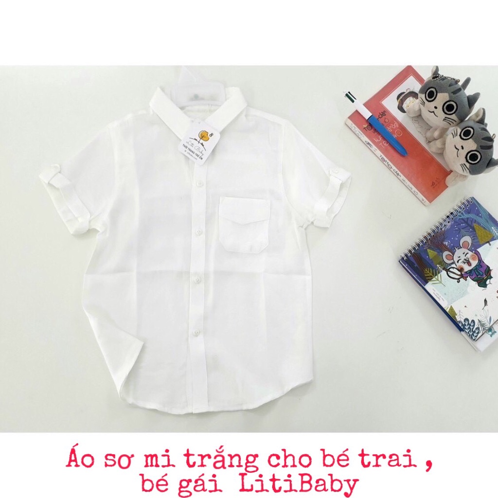 ﺴ❧✖Áo sơ mi trắng cộc tay đi học cho bé trai , gái size 16 - 43 kg . Chất cực mềm và đẹp Thương hiệu Litibkg
